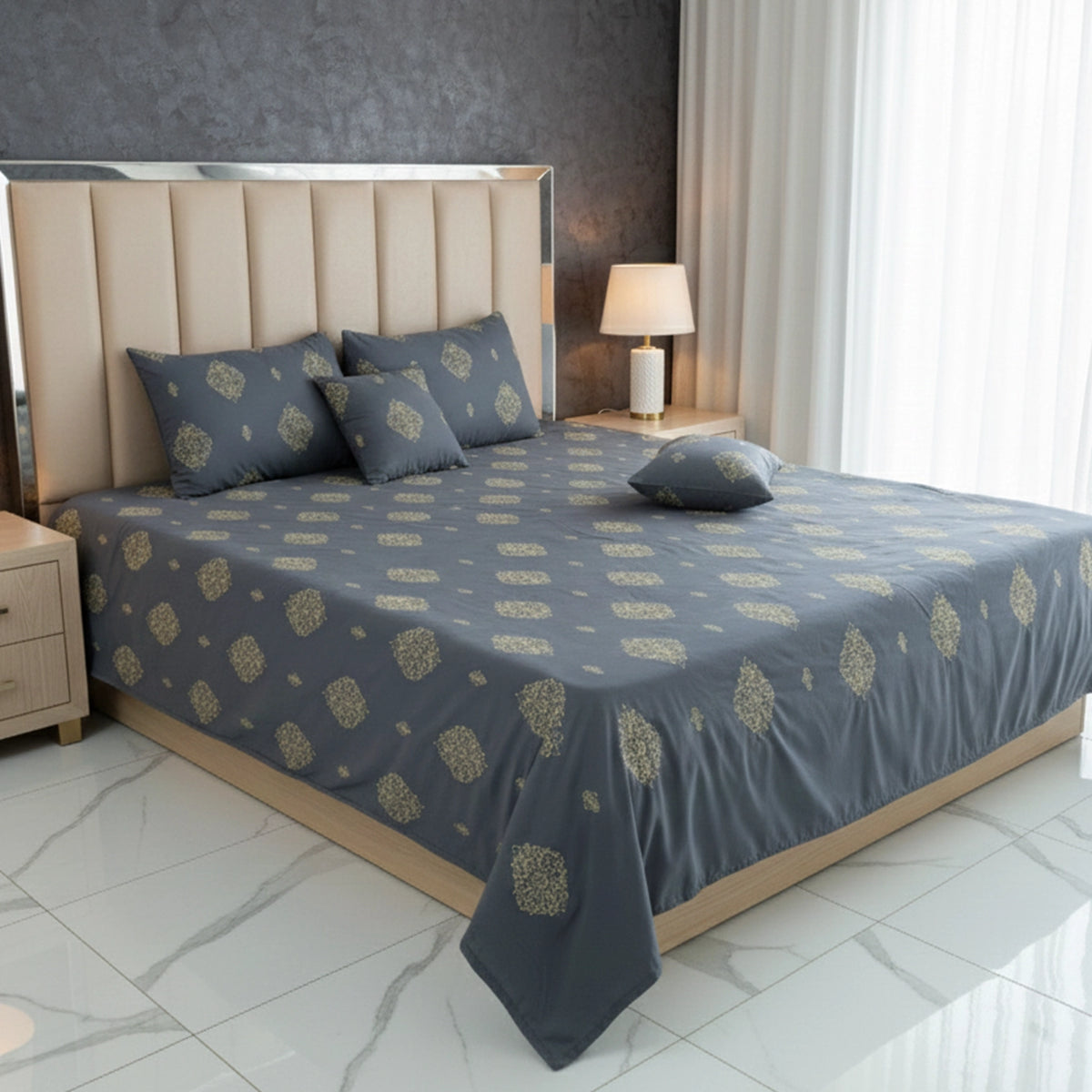 RHS 5 pcs Embroidered Bedsheet Set (Grey) Main image
