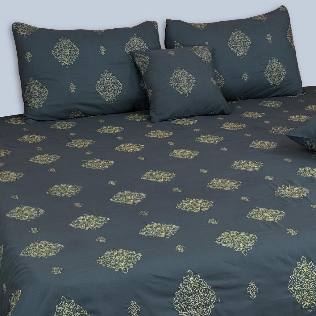 RHS 5 pcs Embroidered Bedsheet Set (Grey)