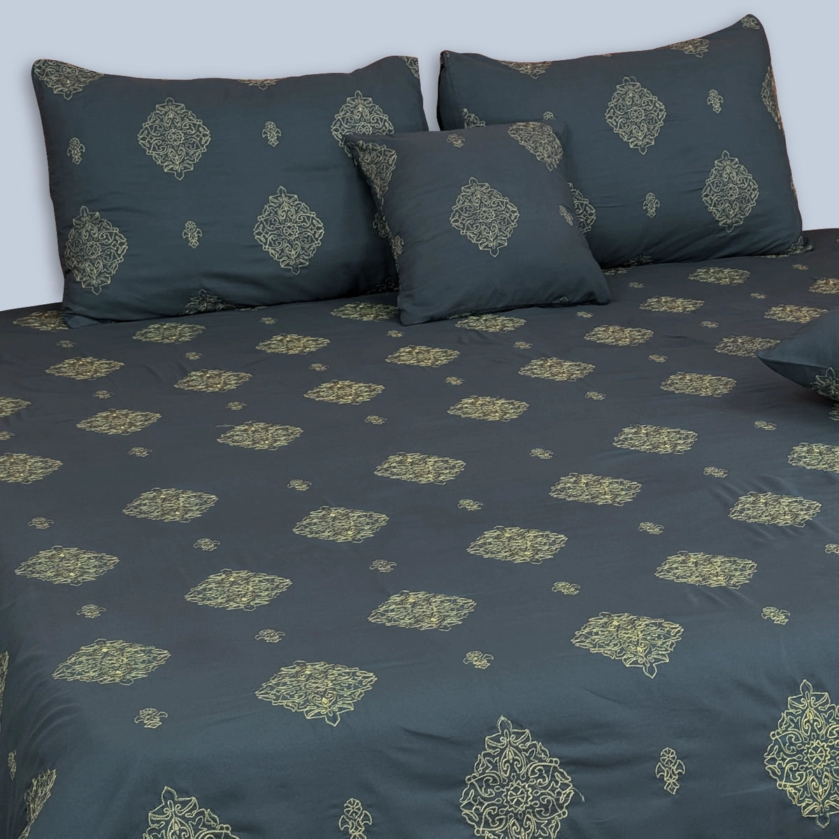 RHS 5 pcs Embroidered Bedsheet Set (Grey)