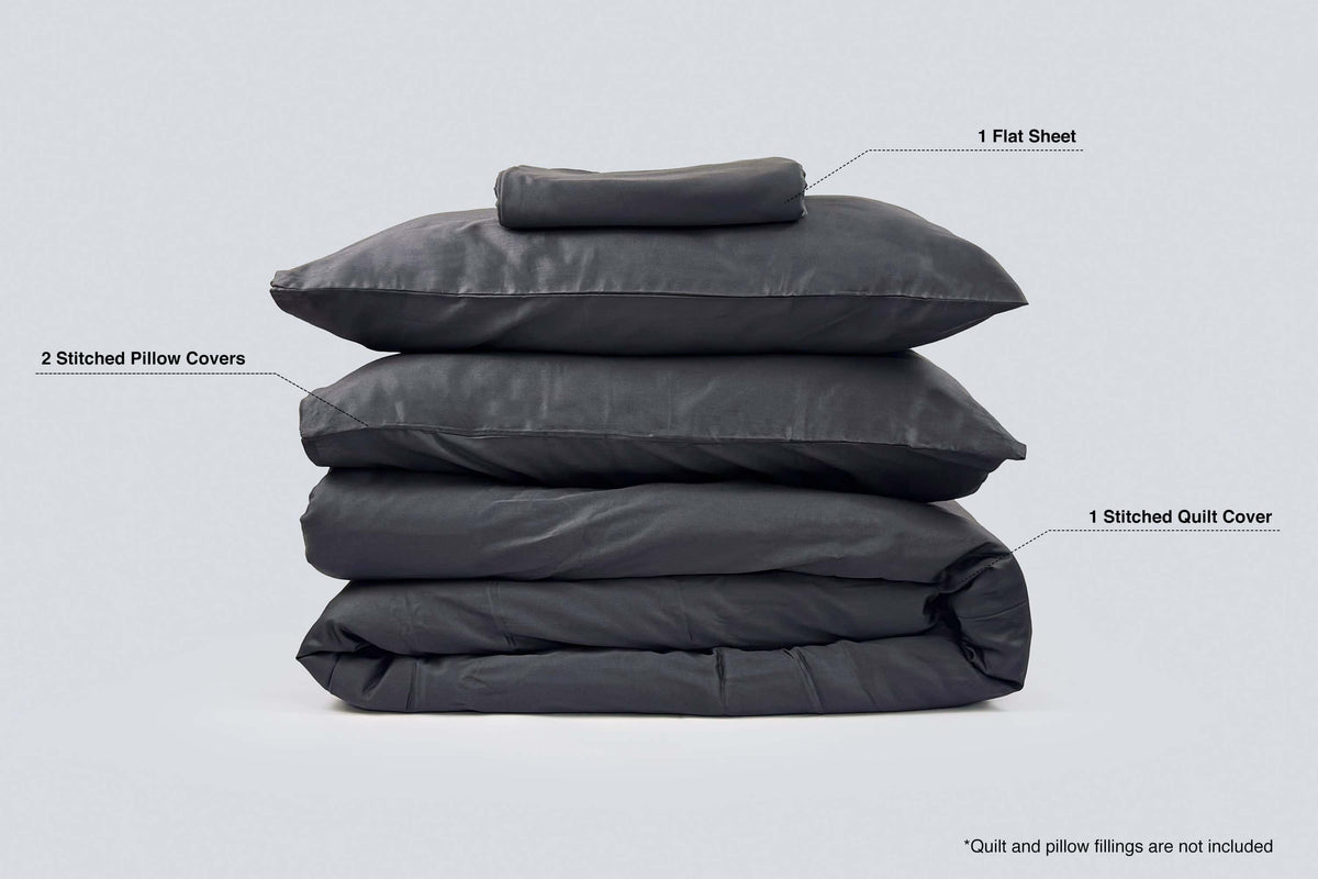 Solid Charcoal Grey - Quilt Cover Set