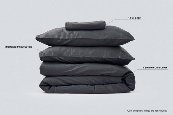 Solid Charcoal Grey - Quilt Cover Set