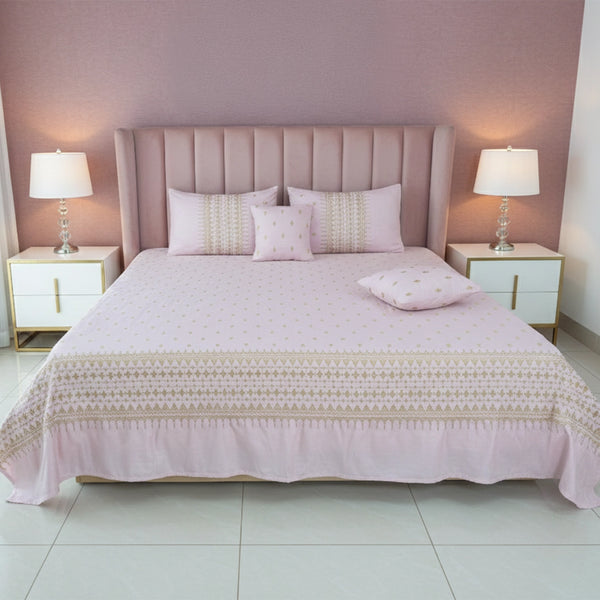 RHS 5 pcs Embroidered Bedsheet Set (Pink)