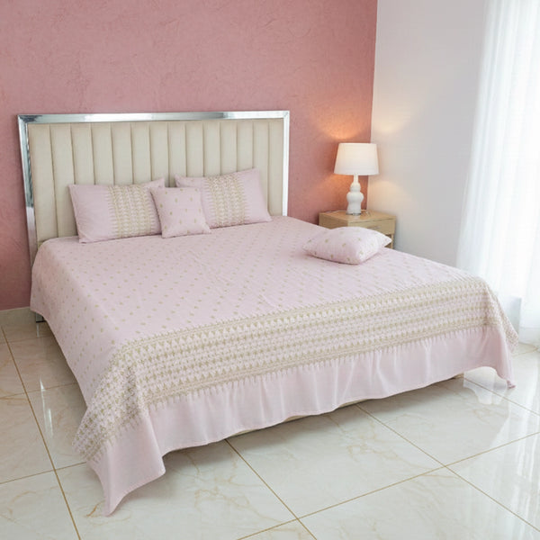 RHS 5 pcs Embroidered Bedsheet Set (Pink)