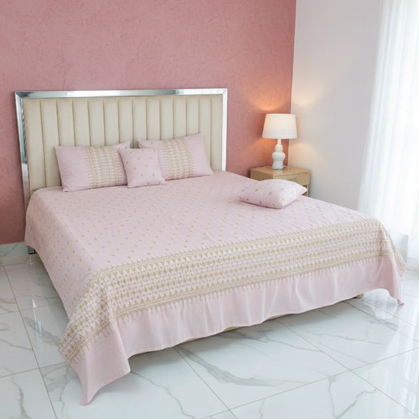 RHS 5 pcs Embroidered Bedsheet Set (Pink)