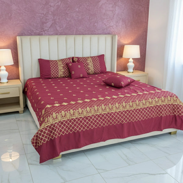 RHS 5 pcs Embroidered Bedsheet Set (Red)