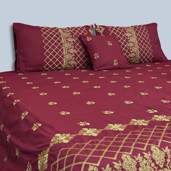 RHS 5 pcs Embroidered Bedsheet Set (Red)