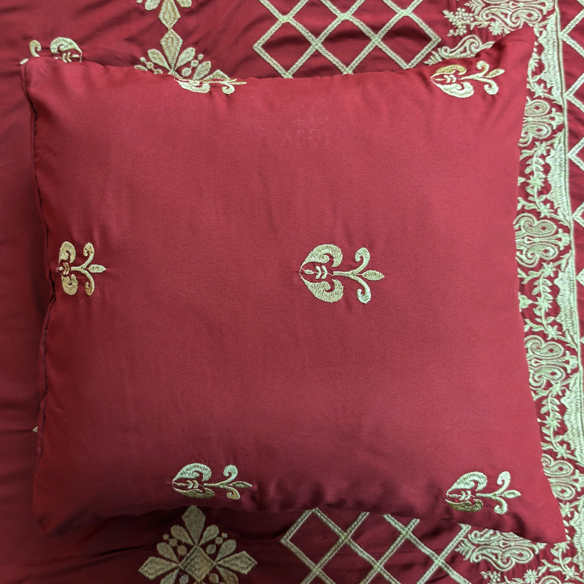 RHS 5 pcs Embroidered Bedsheet Set (Red)