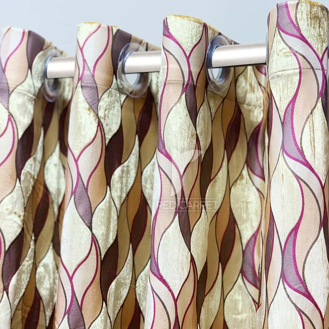 Printed velvet curtains panel (golden-brown) Secondary image