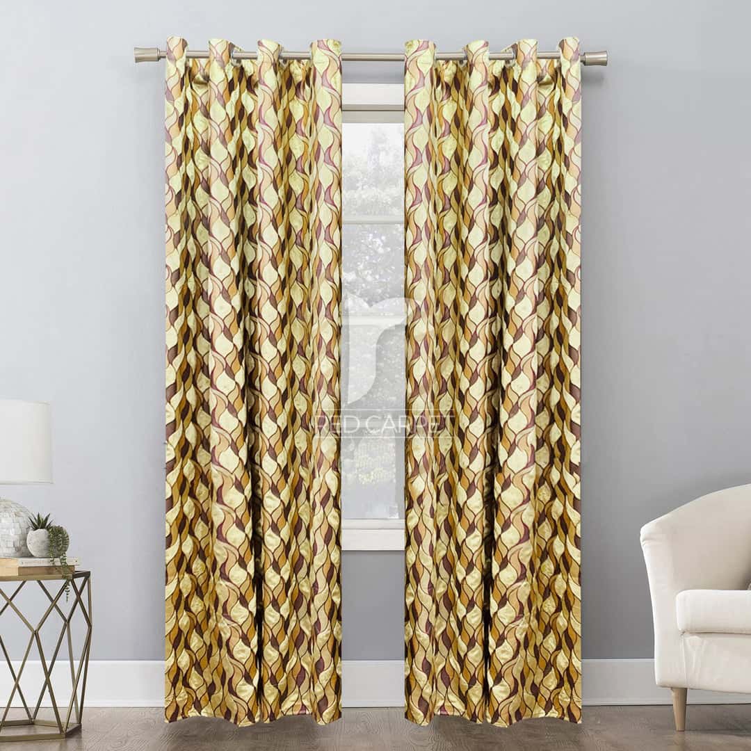 Printed velvet curtains panel (golden-brown) Main image