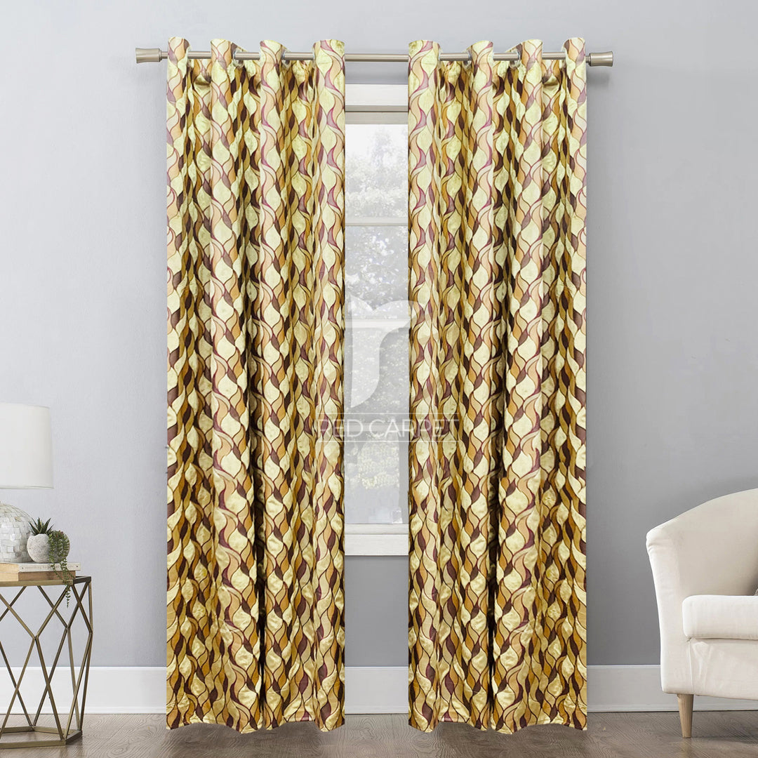 Printed velvet curtains panel (golden-brown)