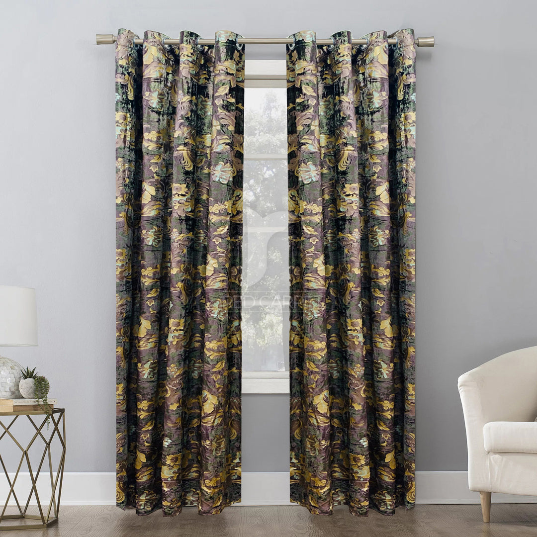 Printed velvet curtains panel (khaki green)