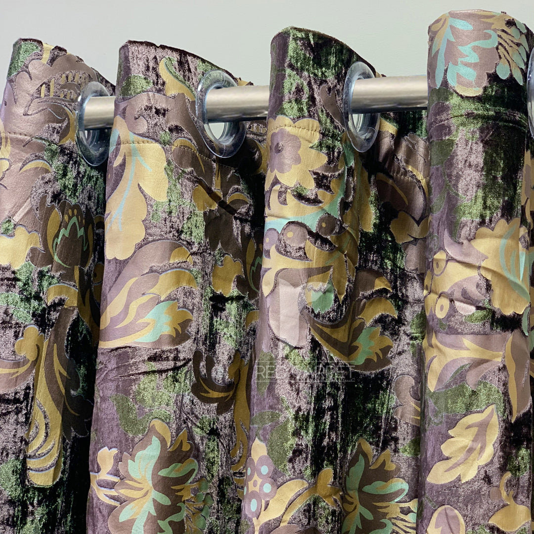 Printed velvet curtains panel (khaki green)