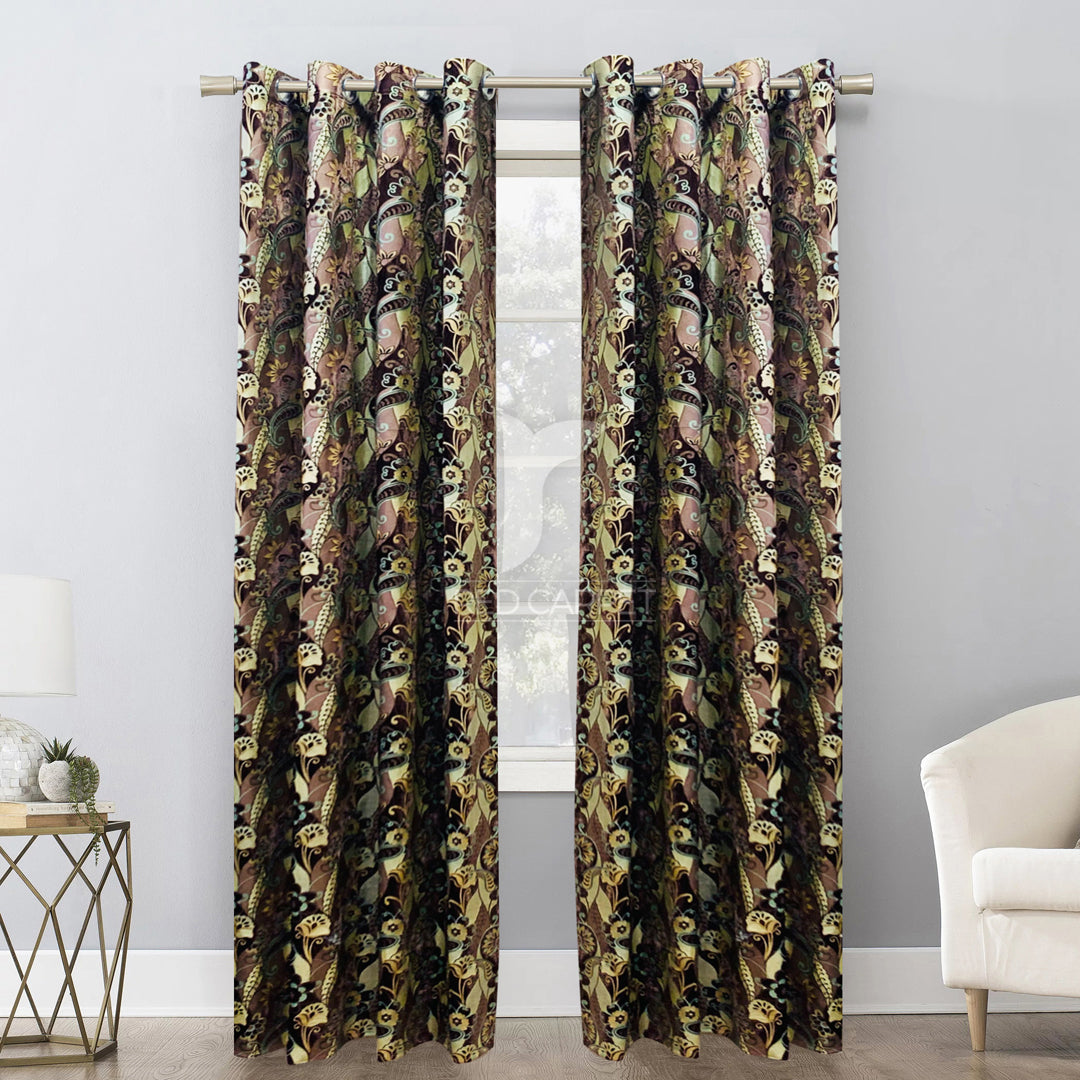 Printed velvet curtains panel (chocolate)