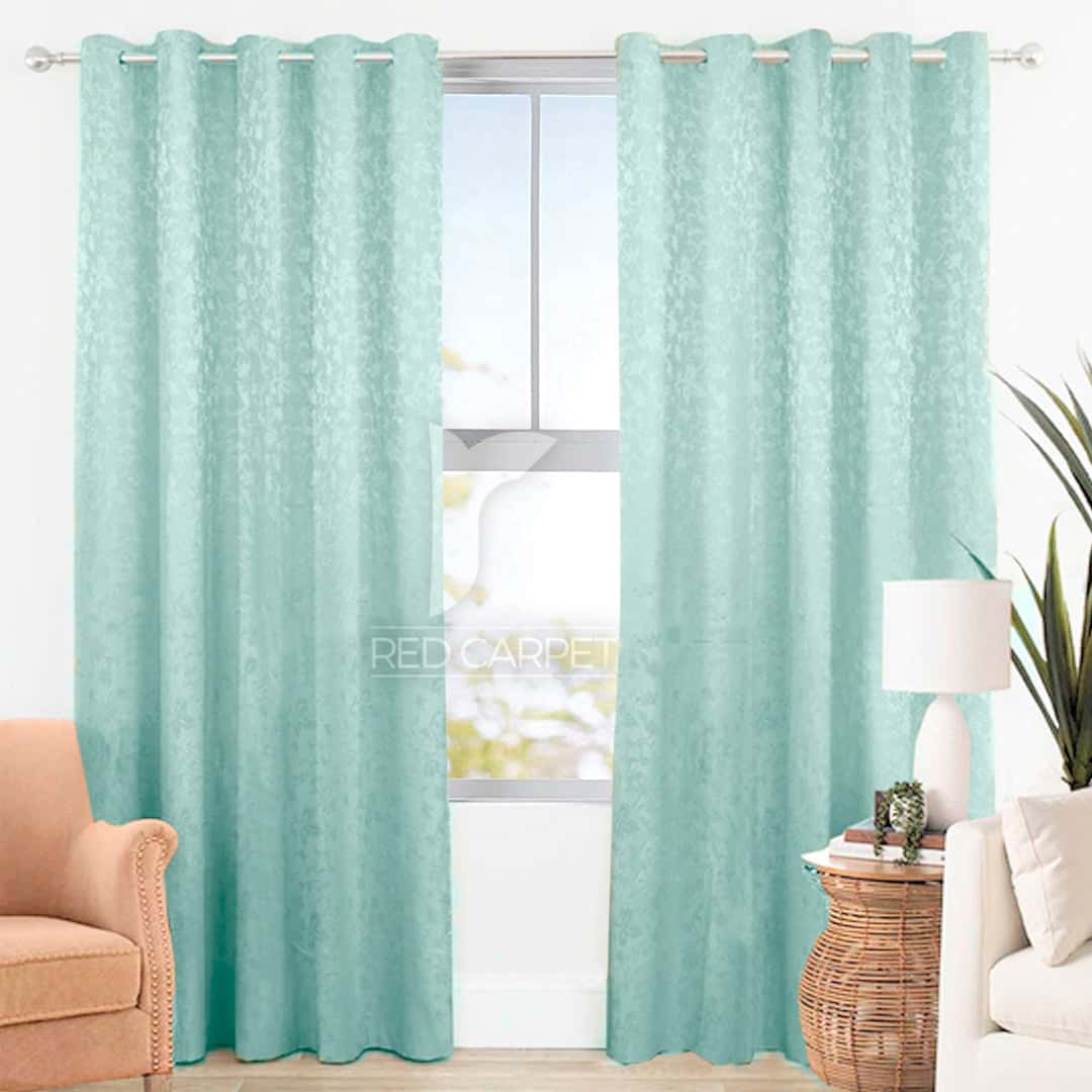 Self jacquard curtains panel (Aqua) Main image