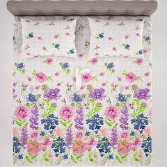 Milky White Floral Sateen Bed Sheet Set - 5789