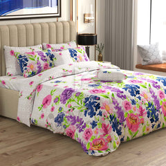 White Floral Sateen Quilt Cover Set - 5789