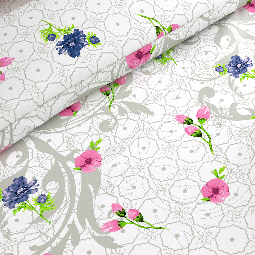 White Floral Sateen Quilt Cover Set - 5789