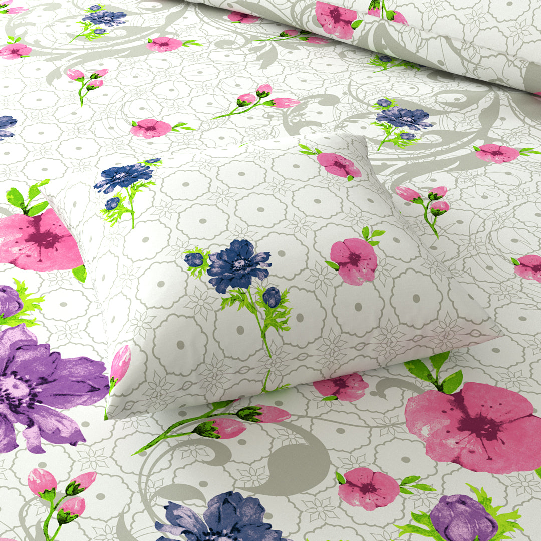 White Floral Sateen Quilt Cover Set - 5789