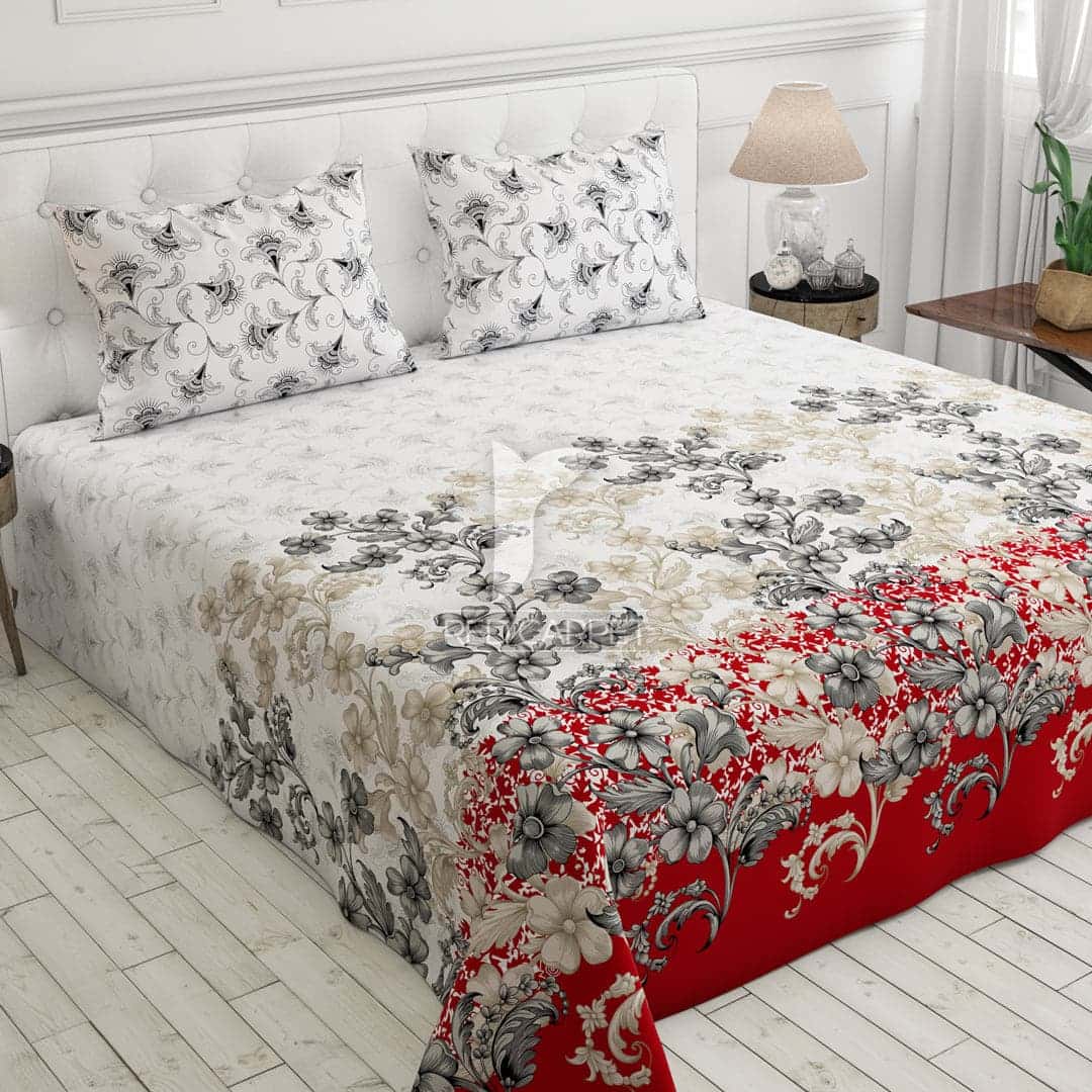 Xara Floral White Red Bed Sheet Set - 6194-6195