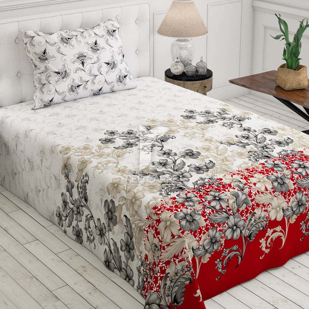 Xara Floral White Red Bed Sheet Set - 6194-6195