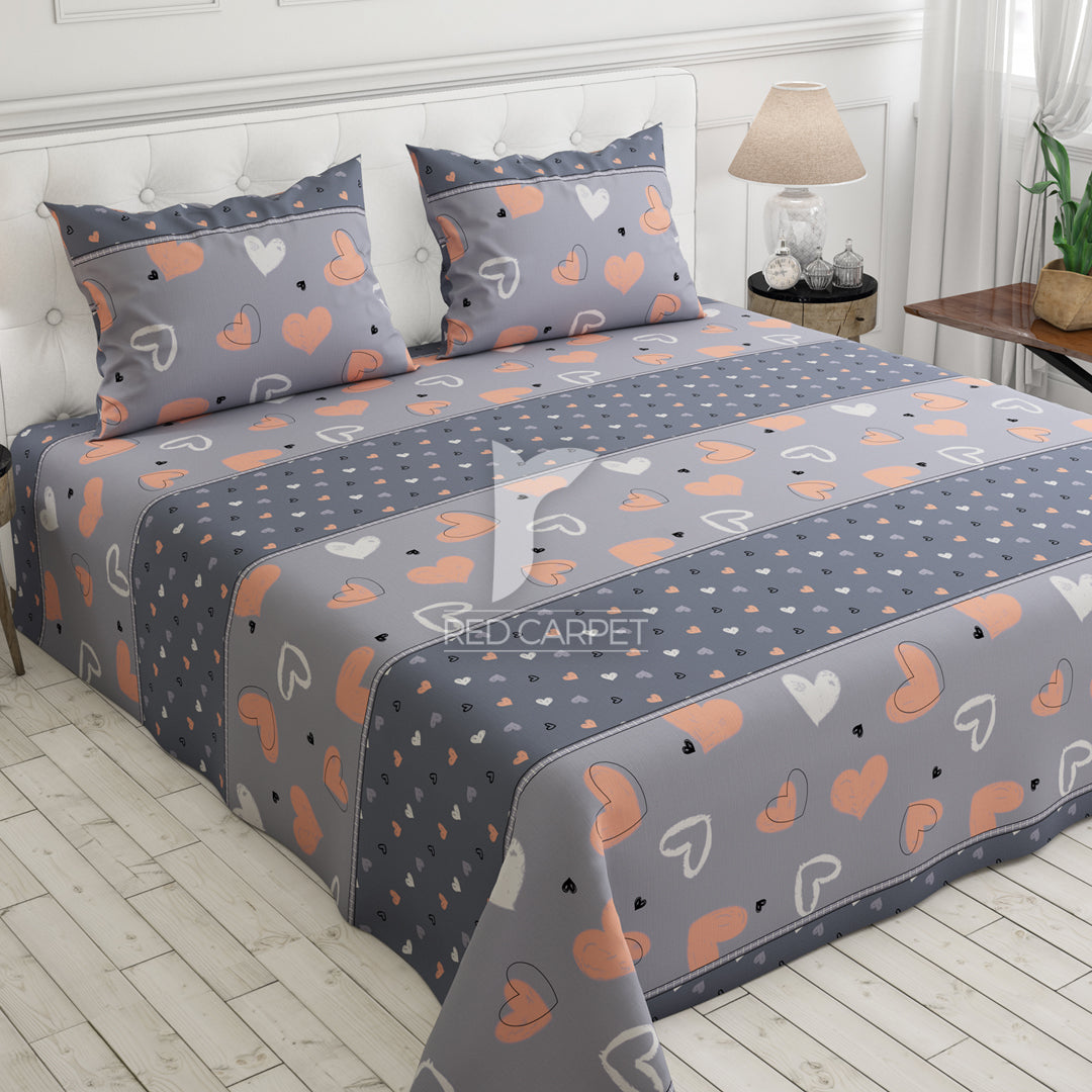 Xara Grey Hearts Bed Sheet Set - 6655-6656(G)