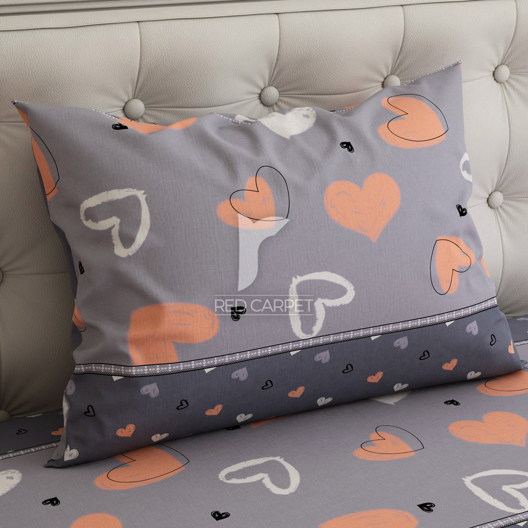 Xara Grey Hearts Bed Sheet Set - 6655-6656(G)