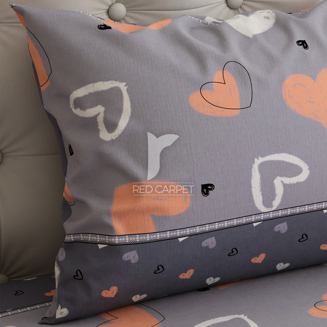 Xara Grey Hearts Bed Sheet Set - 6655-6656(G)