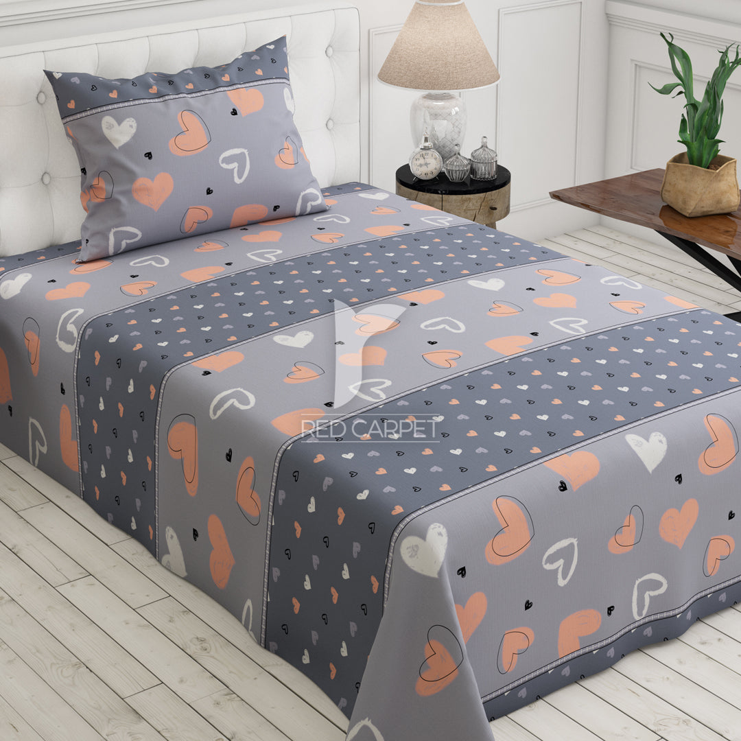 Xara Grey Hearts Bed Sheet Set - 6655-6656(G)