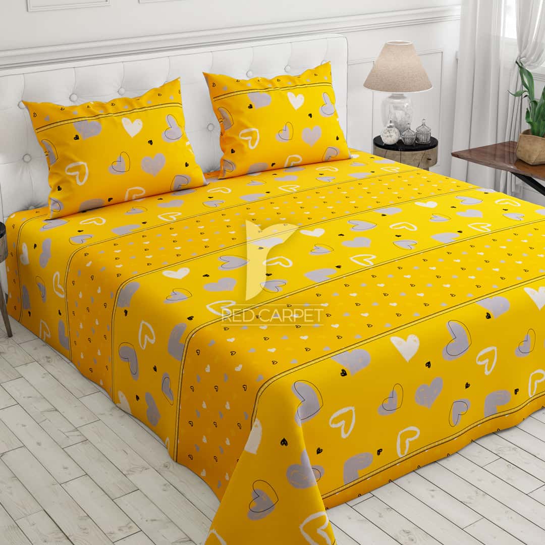 Xara Yellow Leafy Bed Sheet Set - 6655-6656