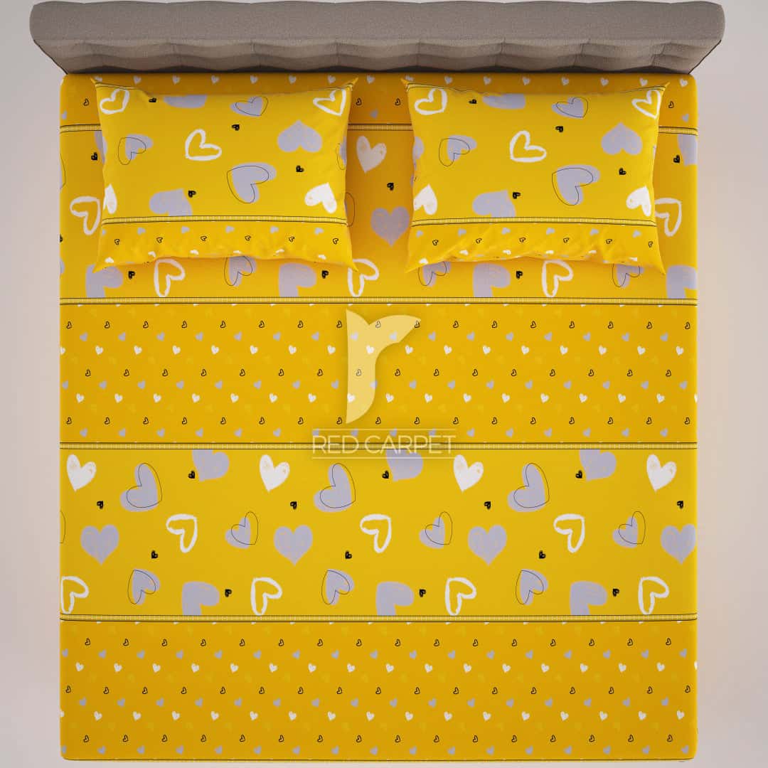 Xara Yellow Leafy Bed Sheet Set - 6655-6656