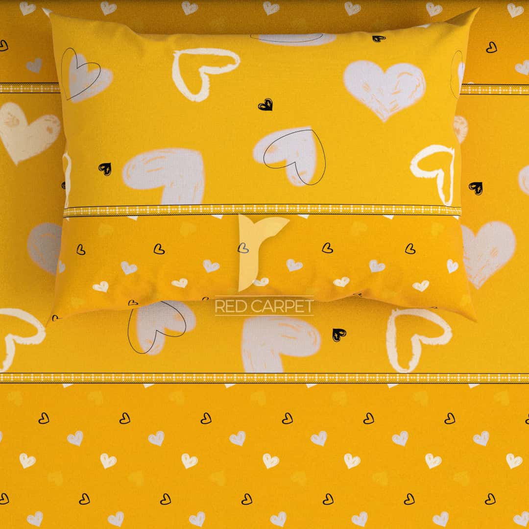 Xara Yellow Leafy Bed Sheet Set - 6655-6656