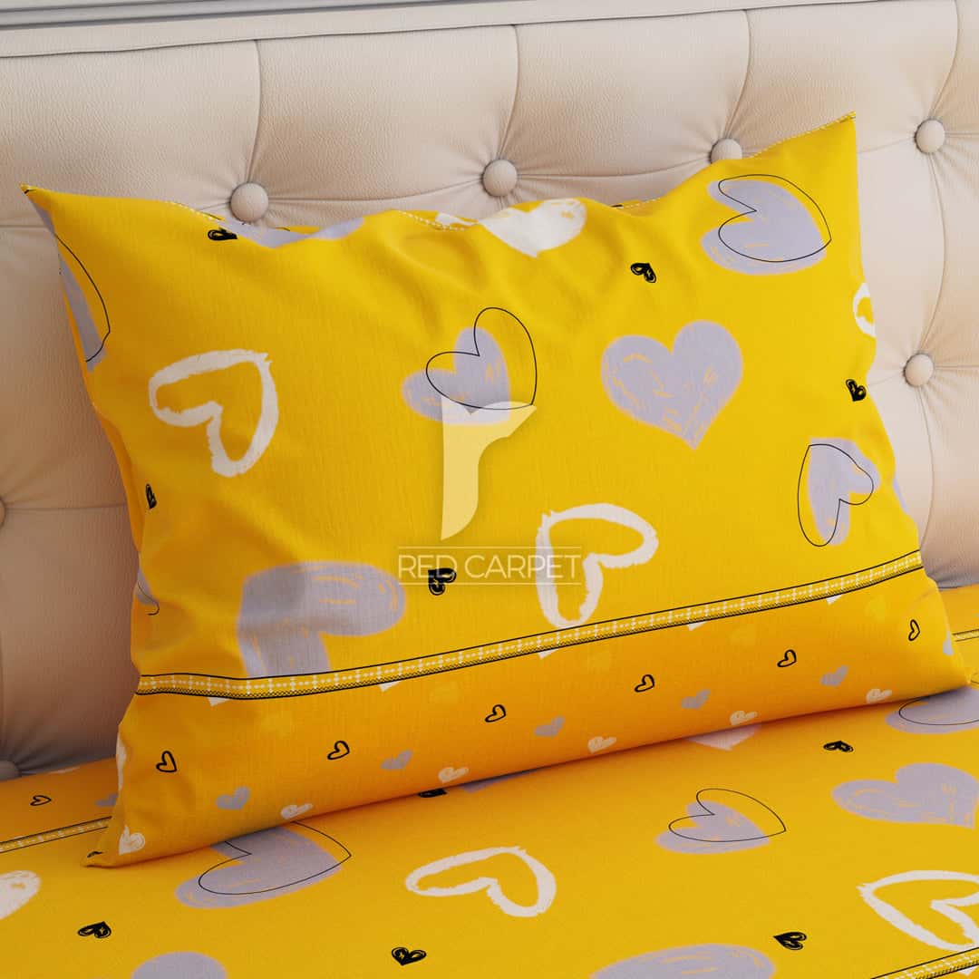 Xara Yellow Leafy Bed Sheet Set - 6655-6656