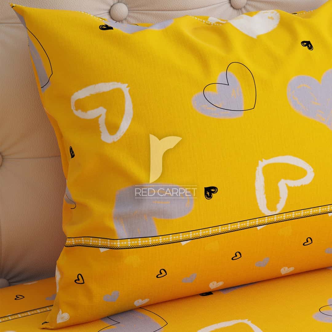 Xara Yellow Leafy Bed Sheet Set - 6655-6656