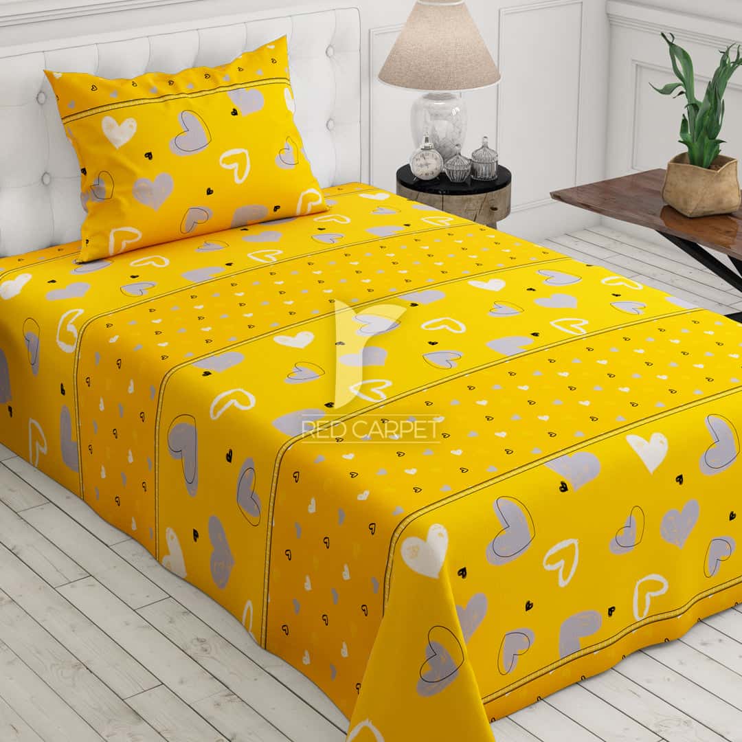 Xara Yellow Leafy Bed Sheet Set - 6655-6656