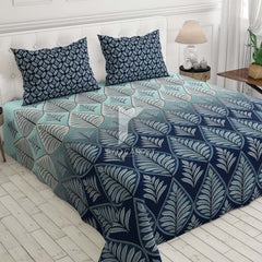 Blue Leaf Sateen Bed Sheet Set - 6935-6936