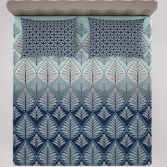 Blue Leaf Sateen Bed Sheet Set - 6935-6936