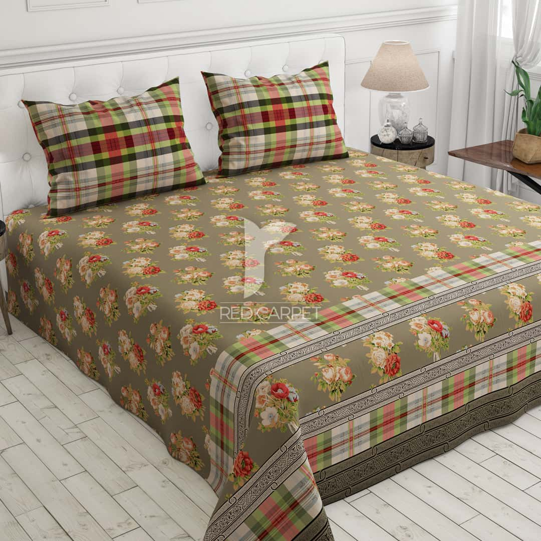 Xara Brown Floral Bed Sheet Set - 6944-6945