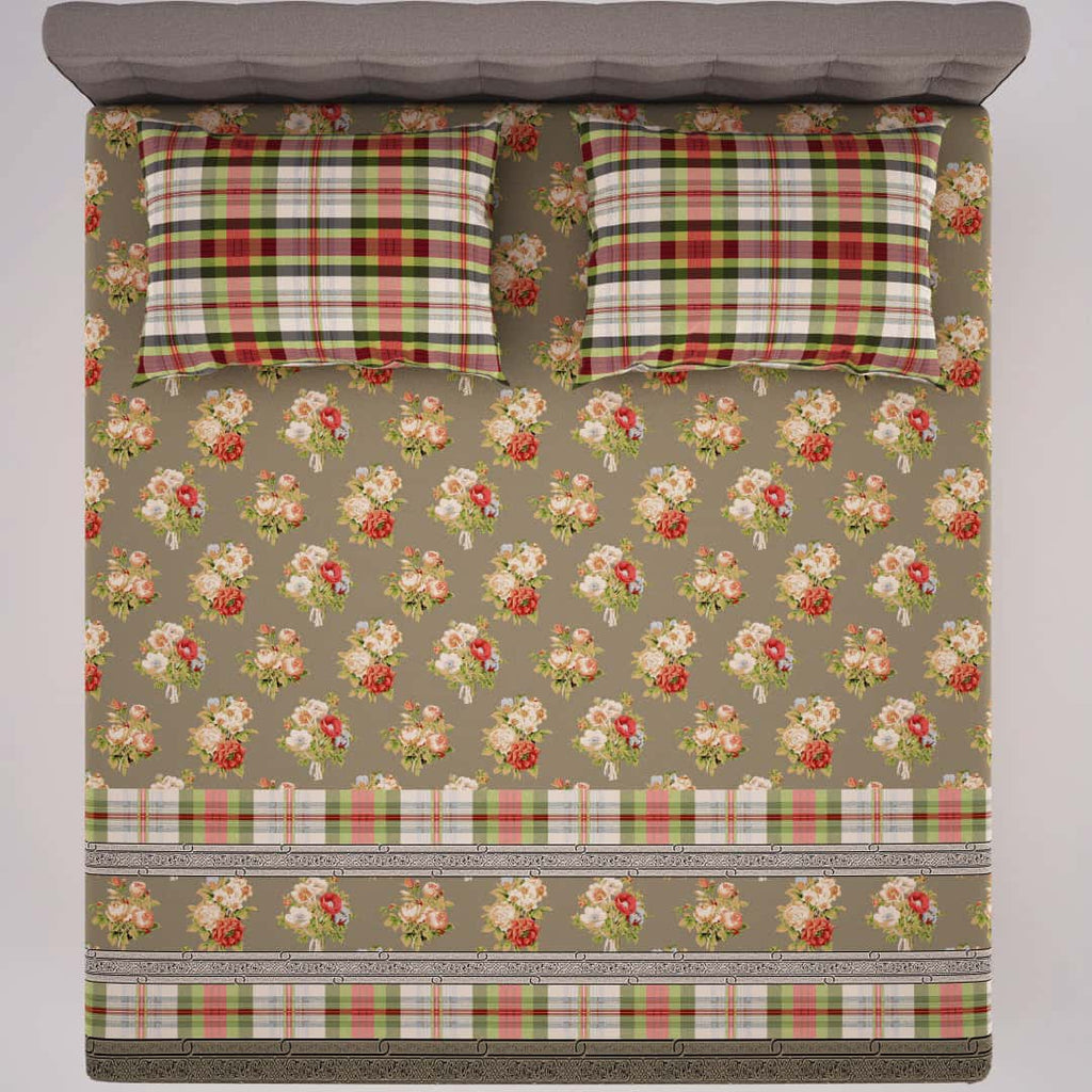 Xara Brown Floral Bed Sheet Set