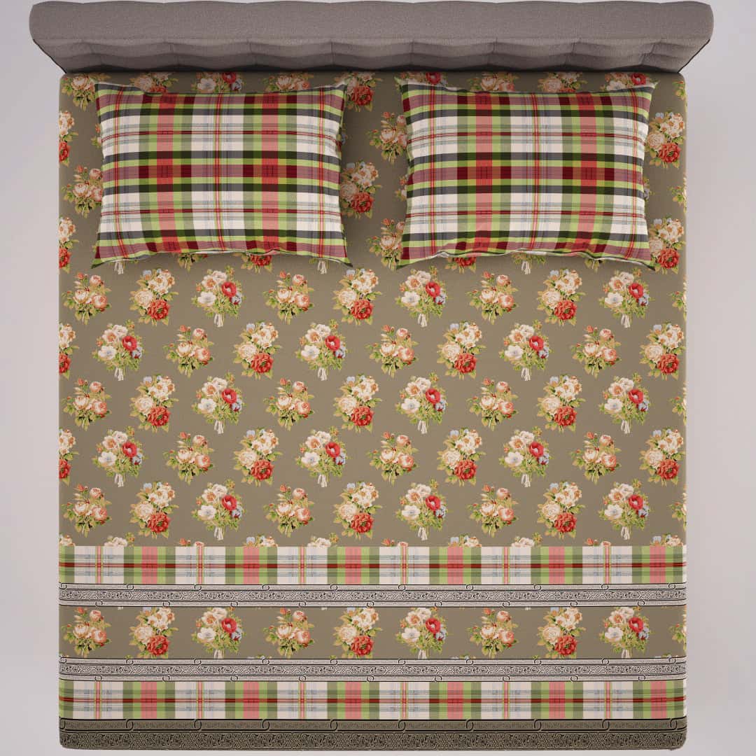 Xara Brown Floral Bed Sheet Set