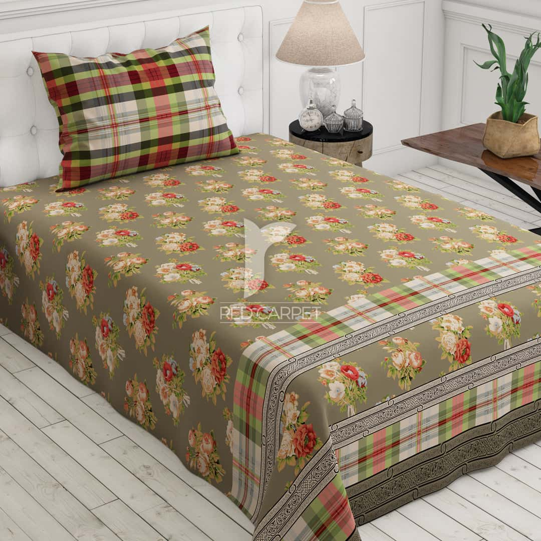 Xara Brown Floral Bed Sheet Set - 6944-6945