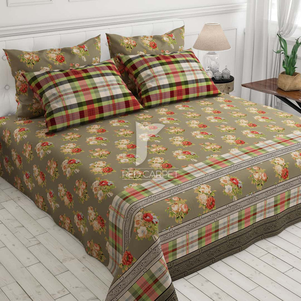Xara Brown Floral Bed Sheet Set