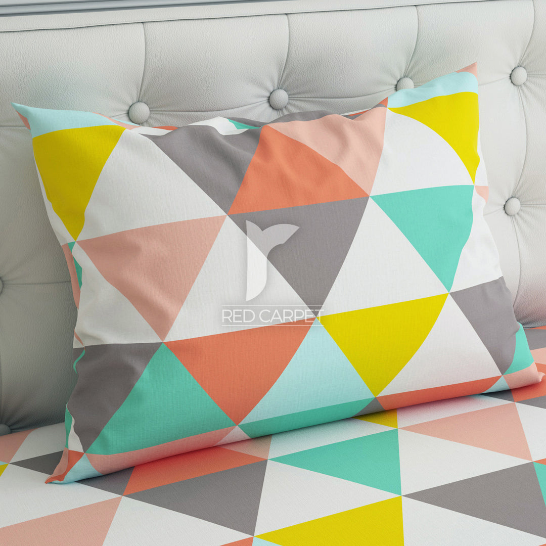 Multi Colored Triangle Sateen Bed Sheet Set - 6950