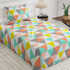 Multi Colored Triangle Sateen Bed Sheet Set - 6950