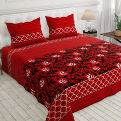 Red Leaf Design Sateen Bed Sheet Set - 6959