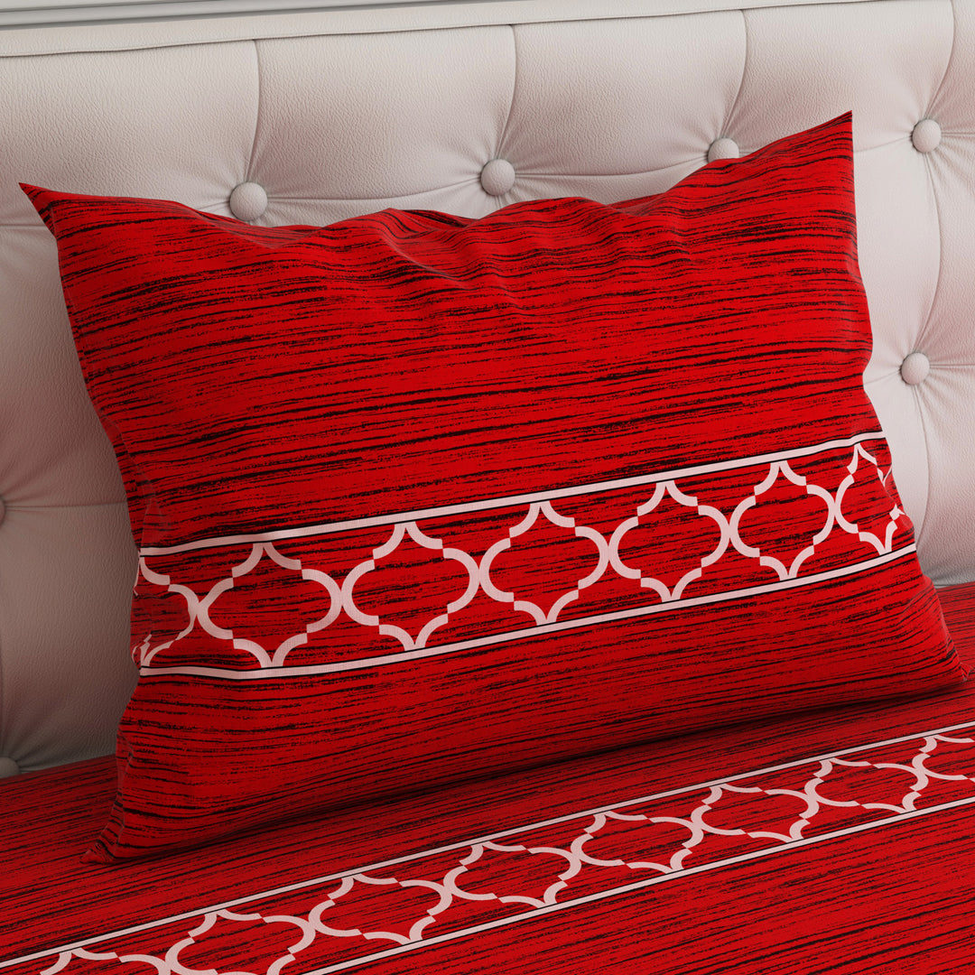 Red Leaf Design Sateen Bed Sheet Set - 6959