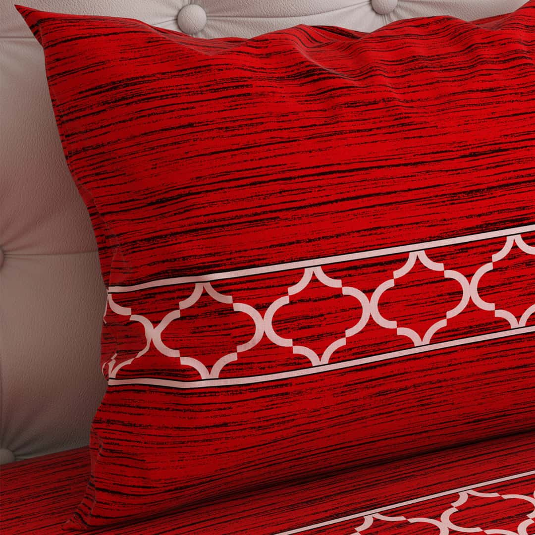 Red Leaf Design Sateen Bed Sheet Set - 6959