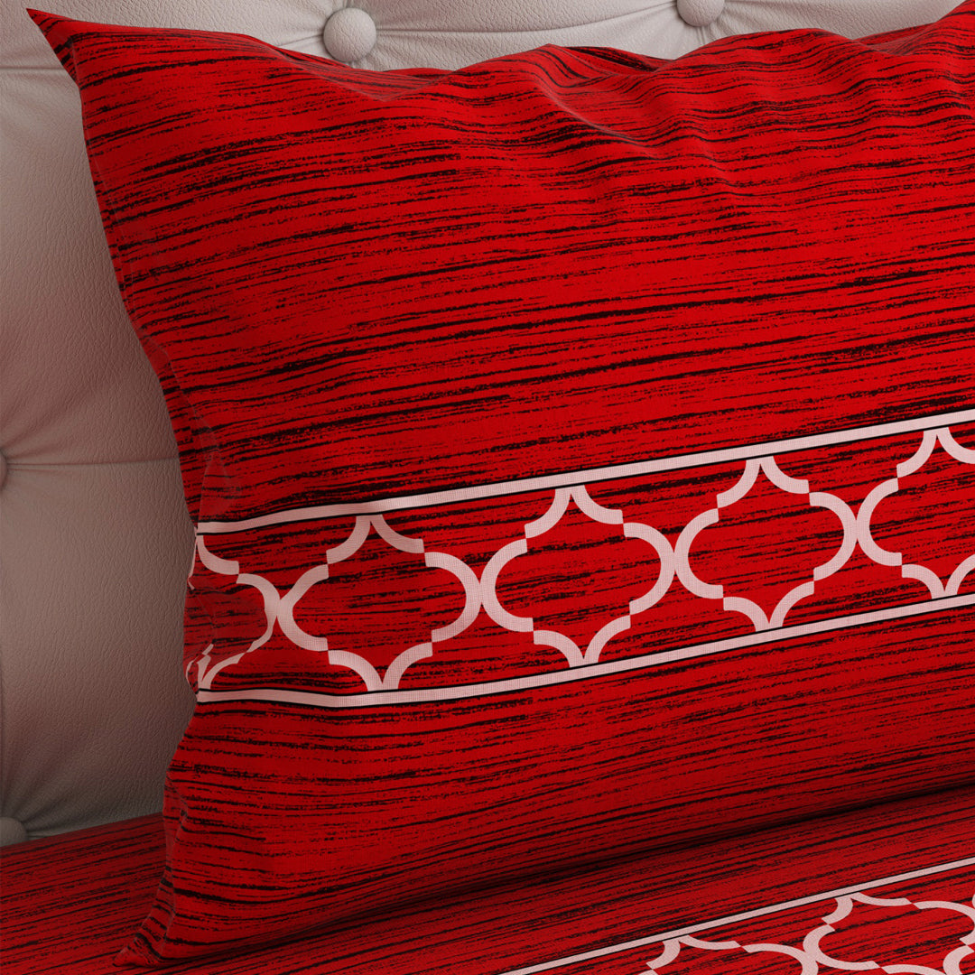 Red Leaf Design Sateen Bed Sheet Set - 6959