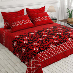 Red Leaf Design Sateen Bed Sheet Set - 6959