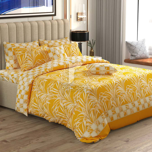 Yellow Leaf Sateen Quilt Cover Set - 6963