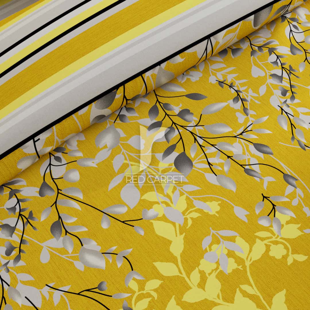 Yellow Floral Stripes & Geometric Shapes Sateen Quilt Cover Set